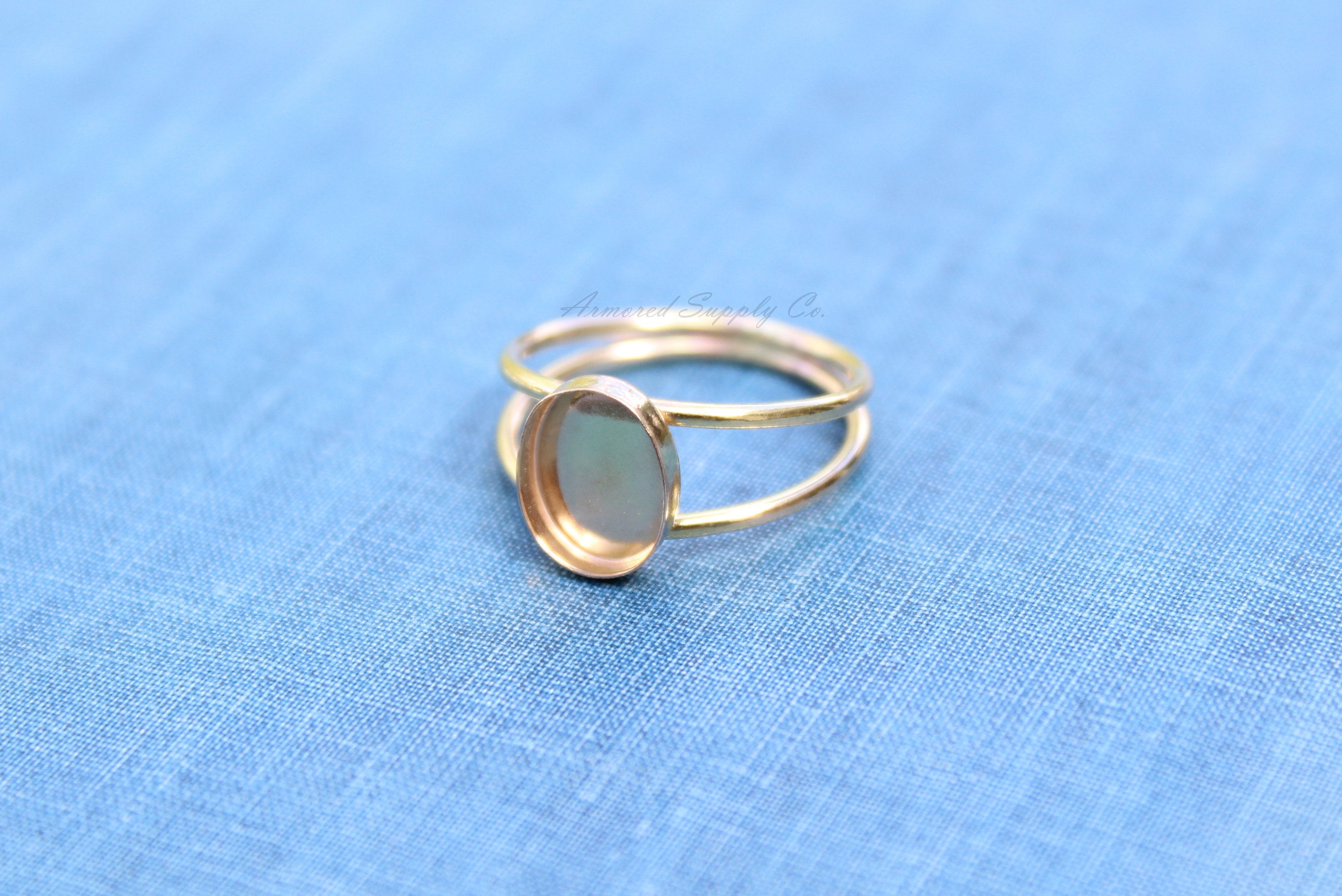 Gold Double Band Oval Bezel Cup Ring blank, Oval Cabochon, Oval Ring Blank, Oval Bezel, DIY jewelry supplies, wholesale jewelry, diy ring
