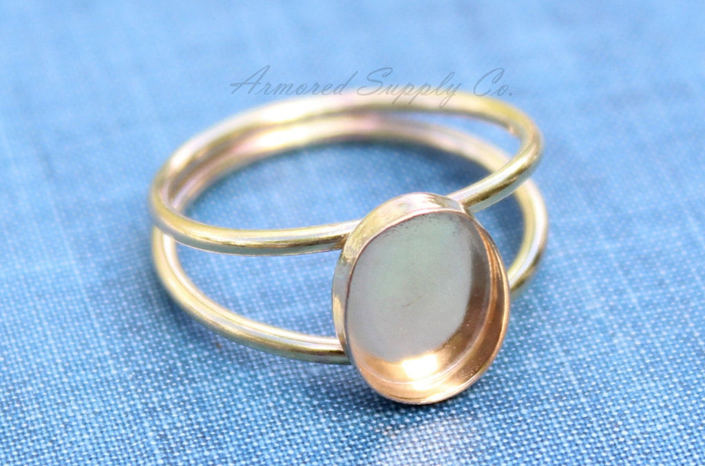 Gold Double Band Oval Bezel Cup Ring blank, Oval Cabochon, Oval Ring Blank, Oval Bezel, DIY jewelry supplies, wholesale jewelry, diy ring