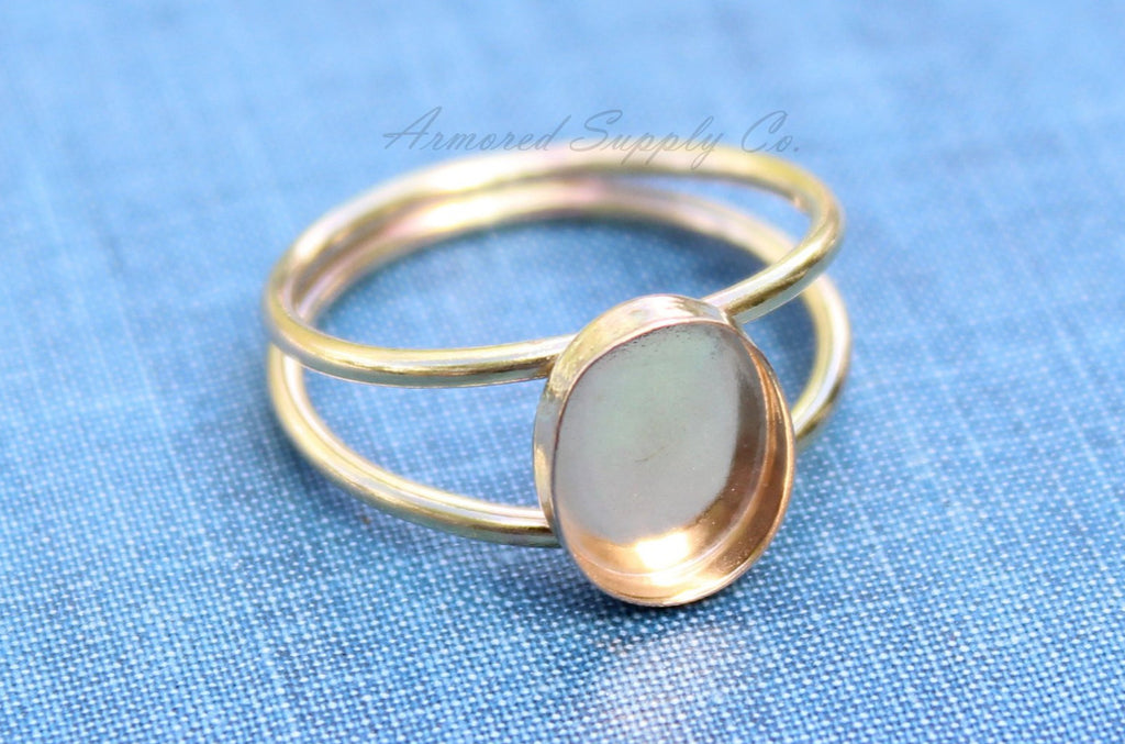 Gold Double Band Oval Bezel Cup Ring blank, Oval Cabochon, Oval Ring Blank, Oval Bezel, DIY jewelry supplies, wholesale jewelry, diy ring