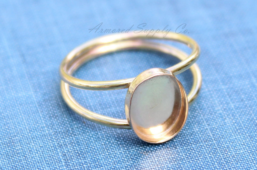 Gold Double Band Oval Bezel Cup Ring blank, Oval Cabochon, Oval Ring Blank, Oval Bezel, DIY jewelry supplies, wholesale jewelry, diy ring