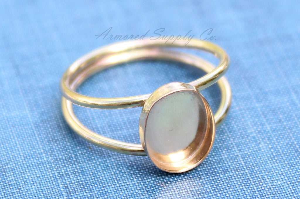 Gold Double Band Oval Bezel Cup Ring blank, Oval Cabochon, Oval Ring Blank, Oval Bezel, DIY jewelry supplies, wholesale jewelry, diy ring