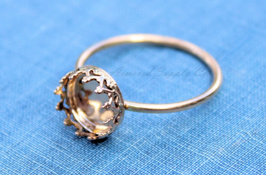 Gold Filled 8mm Crown Bezel Cup Ring blank, Round Cabochon, Cab Breast Milk, jewelry supplies, build your ring, wholesale jewelry, diy ring