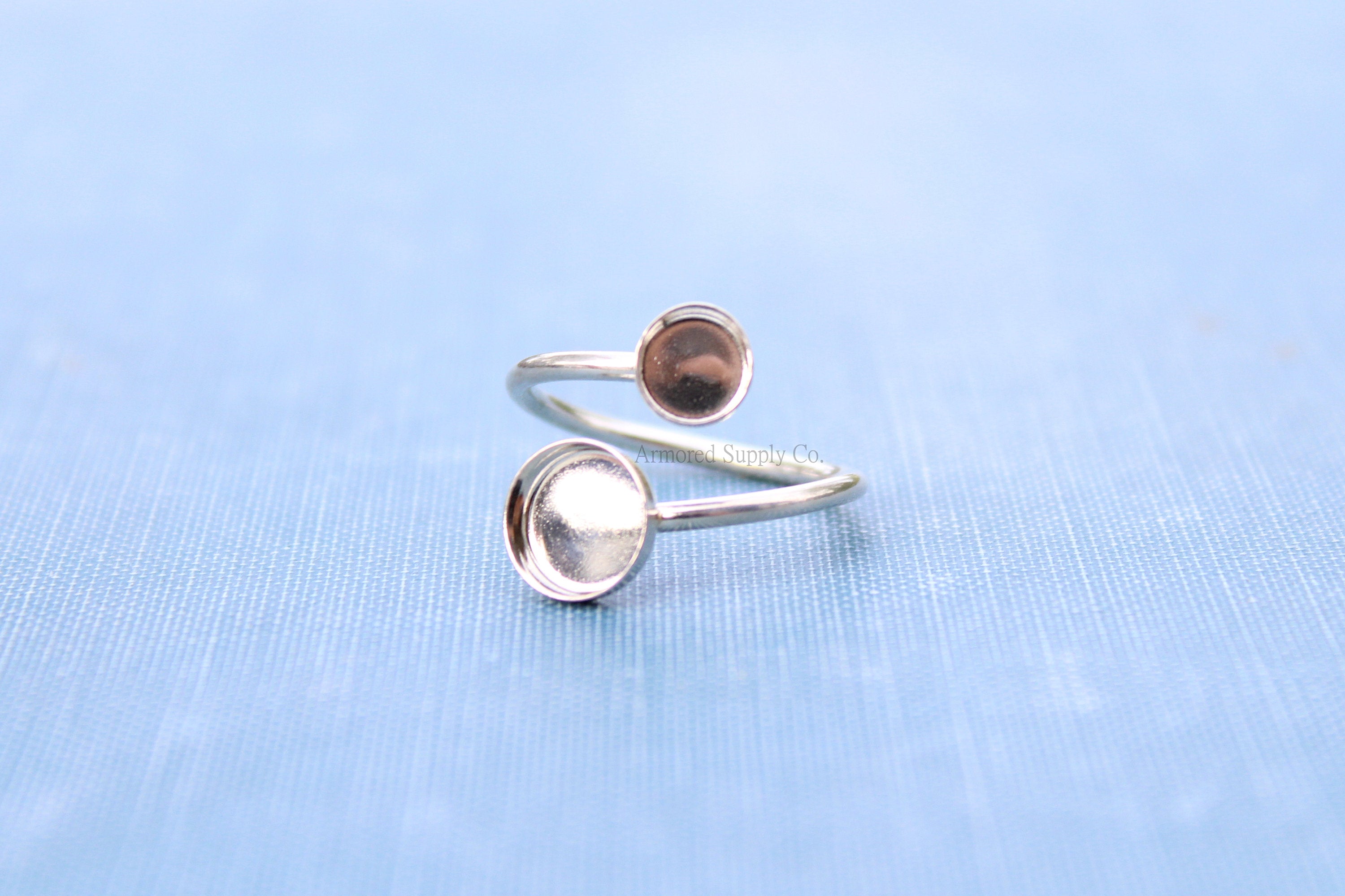 Silver Bypass Adjustable Bezel Cup Ring blank, Round Cabochon, Breast Milk DIY jewelry supplies, build your own ring, wholesale jewelry