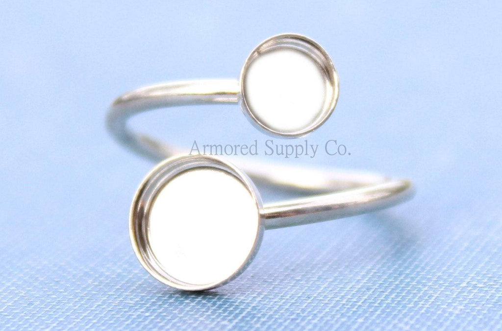 Silver Bypass Adjustable Bezel Cup Ring blank, Round Cabochon, Breast Milk DIY jewelry supplies, build your own ring, wholesale jewelry