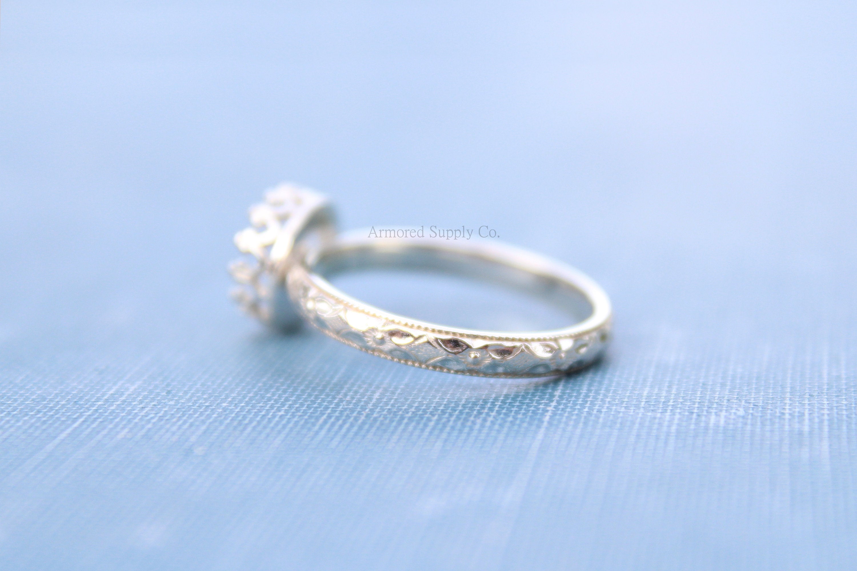 Floral #1 Crown Bezel Cup Ring blank, Round Cabochon, Cab Breast Milk, diy jewelry supplies, build your ring, wholesale jewelry, diy ring