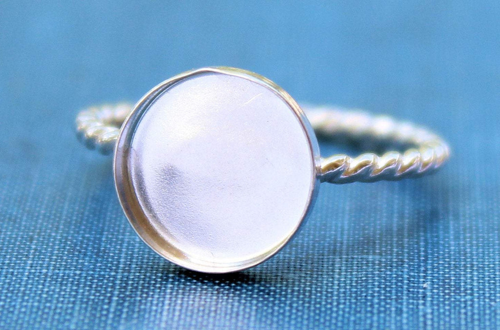 Silver 16mm Bezel Cup Rope Ring blank, Round Cabochon, Cab Resin Pad Breast Milk, DIY jewelry supplies, build your ring, wholesale jewelry