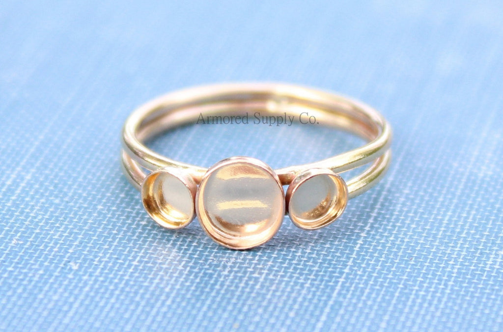 Gold Filled Triple Bezel Cup Ring Blank, Round Cabochon, Resin Glue Pad Breast Milk, DIY jewelry supplies, wholesale jewelry, diy ring