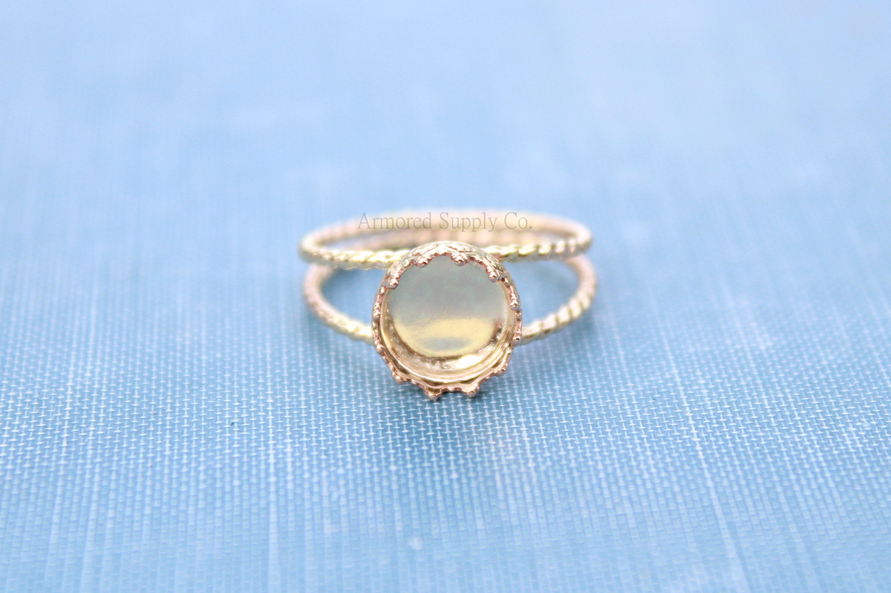Gold Double Rope Band 8mm Crown Bezel Ring blank, Gold Round Cabochon Setting, jewelry supply, build your ring, wholesale jewelry, diy ring