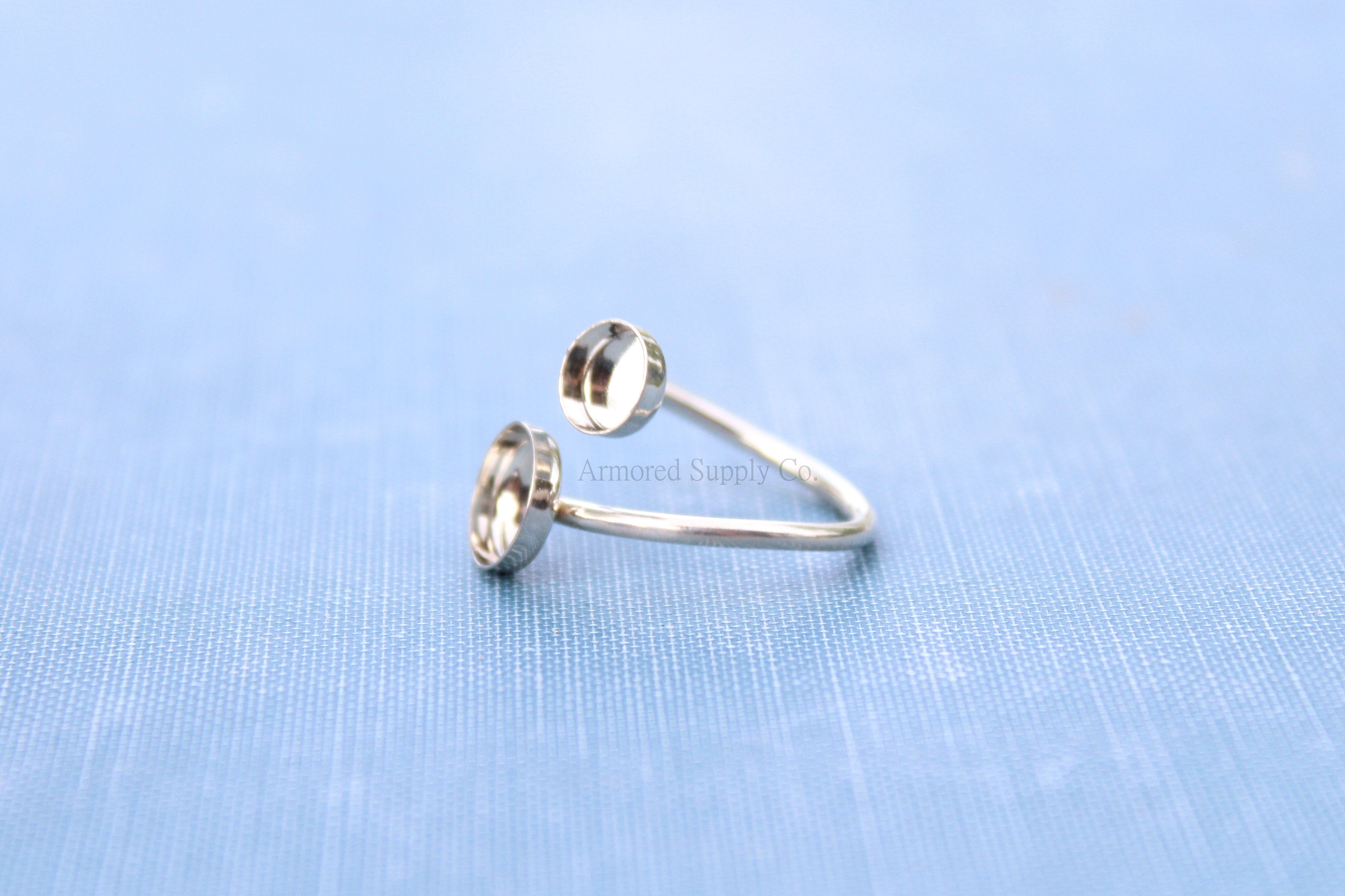 Silver Bypass Adjustable Bezel Cup Ring blank, Round Cabochon, Breast Milk DIY jewelry supplies, build your own ring, wholesale jewelry