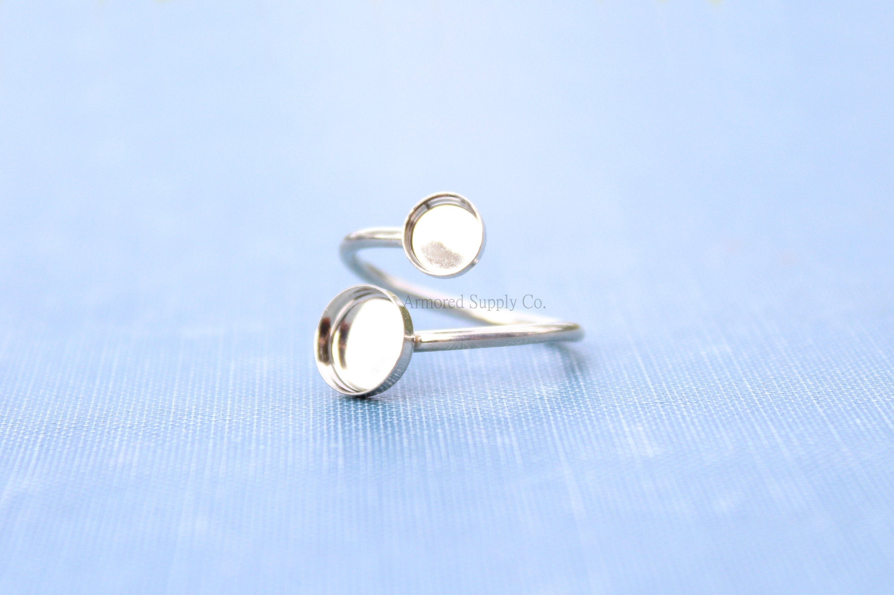 Silver Bypass Adjustable Bezel Cup Ring blank, Round Cabochon, Breast Milk DIY jewelry supplies, build your own ring, wholesale jewelry