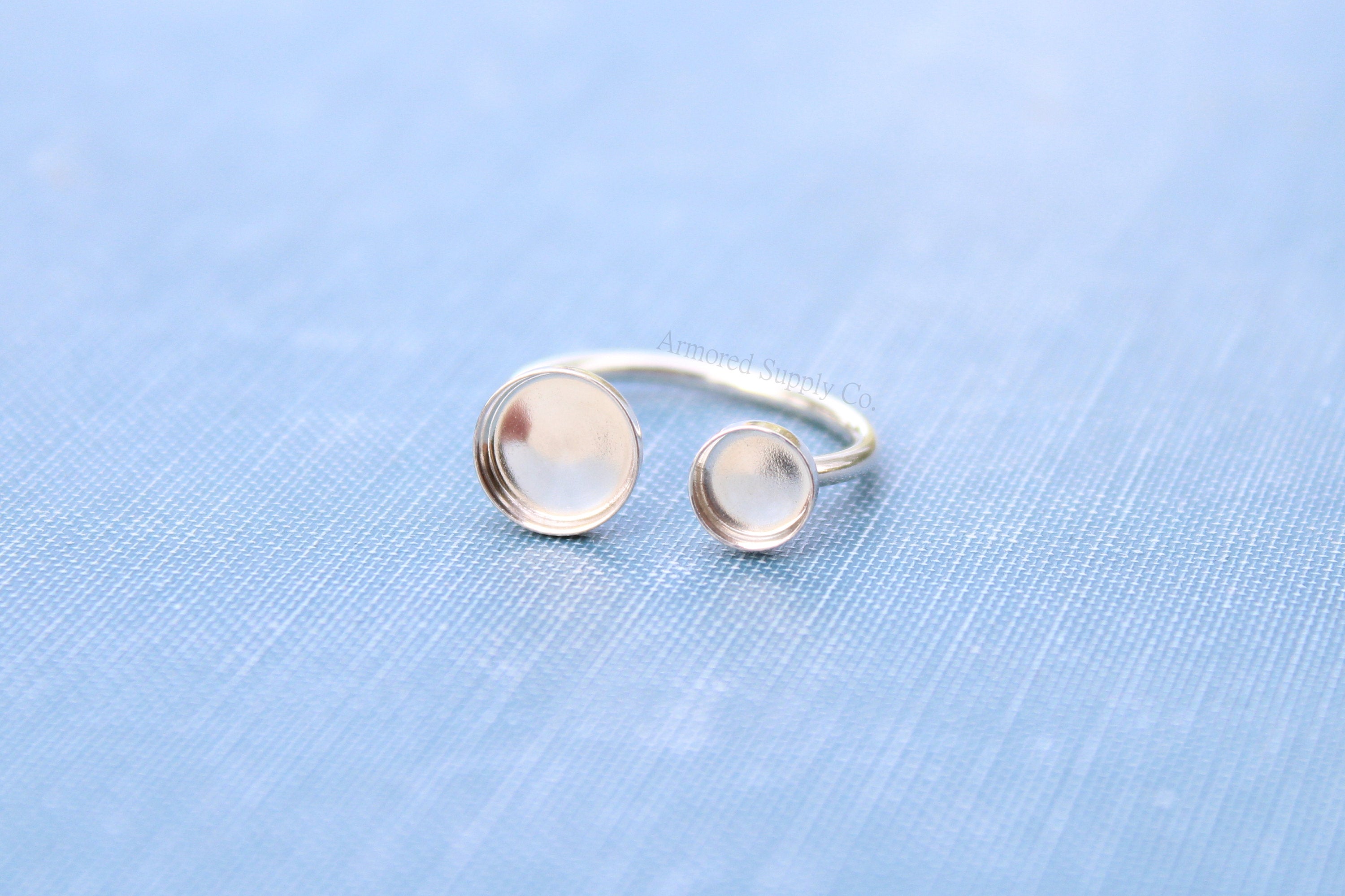 Silver Open Adjustable Bezel Cup Ring blank, Round Cabochon, Breast Milk DIY jewelry supplies, build your own ring, wholesale jewelry