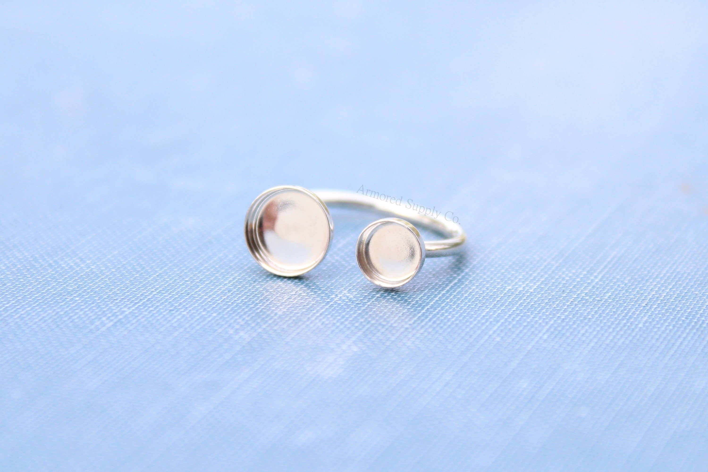 Silver Open Adjustable Bezel Cup Ring blank, Round Cabochon, Breast Milk DIY jewelry supplies, build your own ring, wholesale jewelry