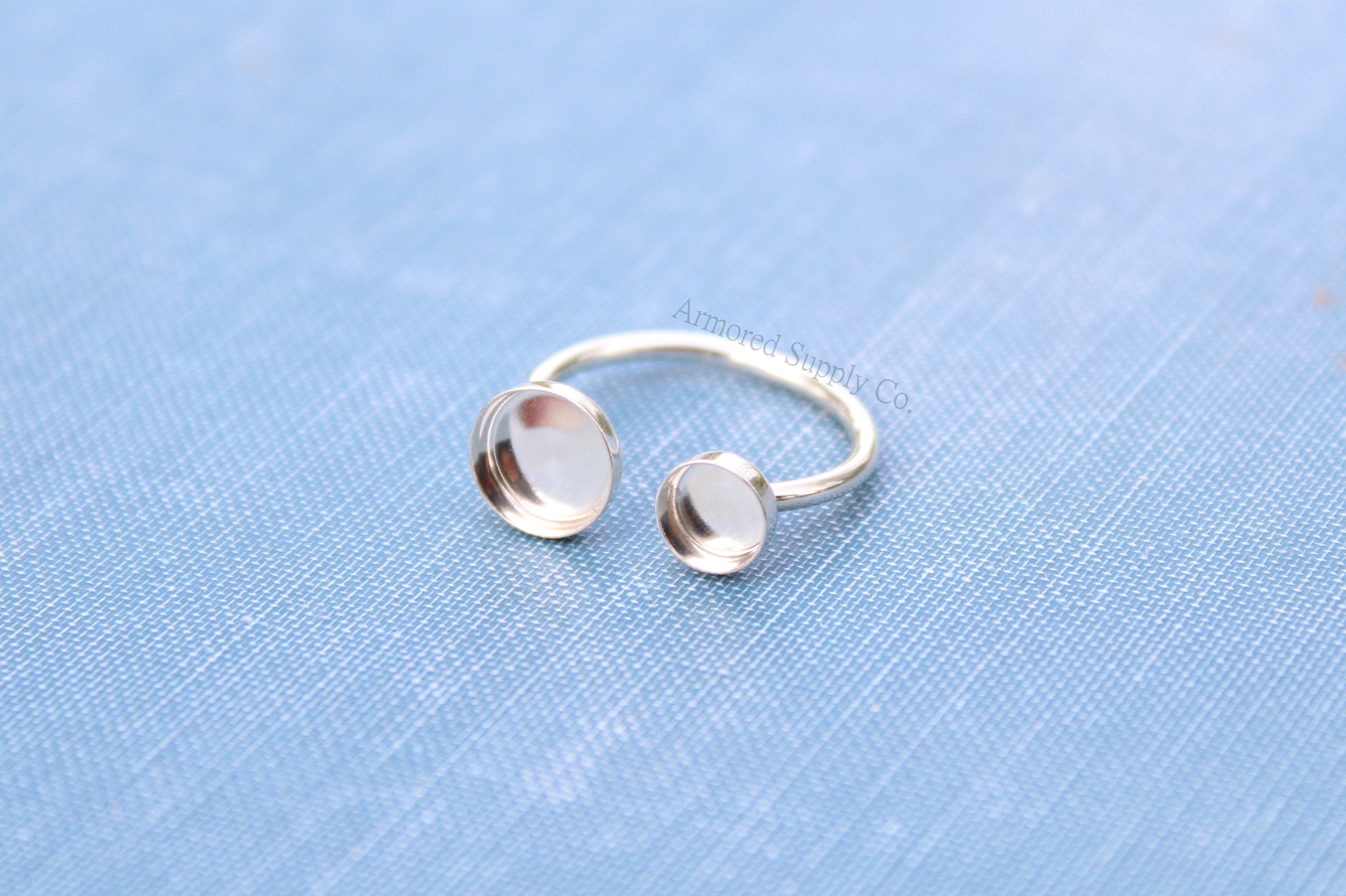 Silver Open Adjustable Bezel Cup Ring blank, Round Cabochon, Breast Milk DIY jewelry supplies, build your own ring, wholesale jewelry