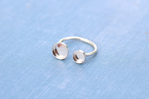 Silver Open Adjustable Bezel Cup Ring blank, Round Cabochon, Breast Milk DIY jewelry supplies, build your own ring, wholesale jewelry