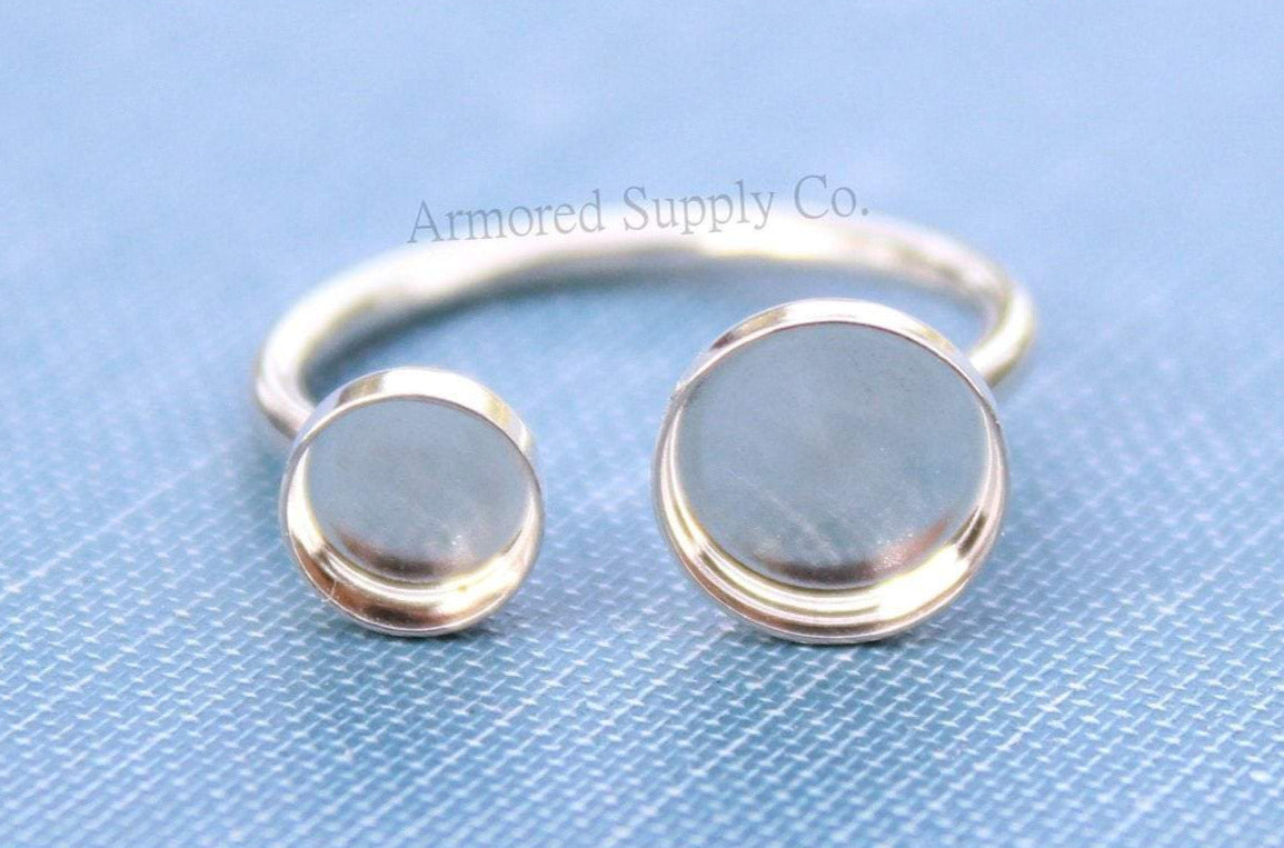 Silver Open Adjustable Bezel Cup Ring blank, Round Cabochon, Breast Milk DIY jewelry supplies, build your own ring, wholesale jewelry