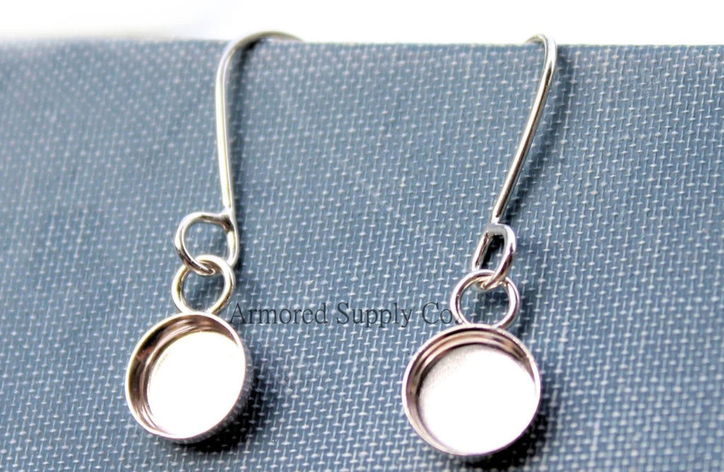 Silver Bezel Cup French Wire Earring Blanks, Cabochon Cab Setting, Wholesale Blanks, Raw Stones, DIY Jewelry, Blanks, Jewelry Supplies