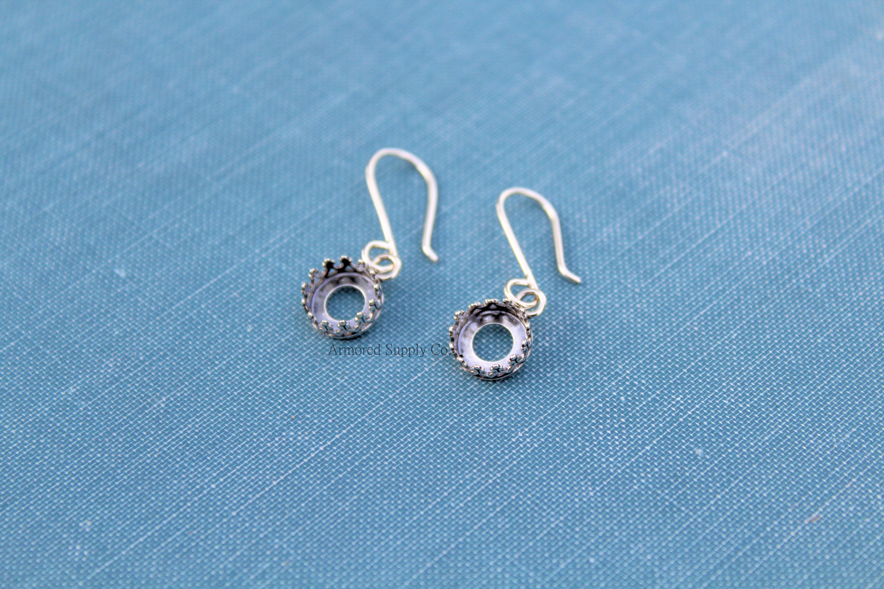 Silver Crown Bezel Cup French Wire Earring Blanks, Cabochon Cab Setting, Wholesale Blanks, Raw Stones, DIY Jewelry, Blanks, Jewelry Supplies