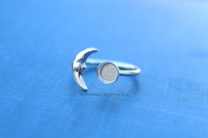 Silver Crescent Moon Open Adjustable Bezel Cup Ring blank, Round Cabochon, Breast Milk DIY jewelry supplies, build a ring, wholesale jewelry