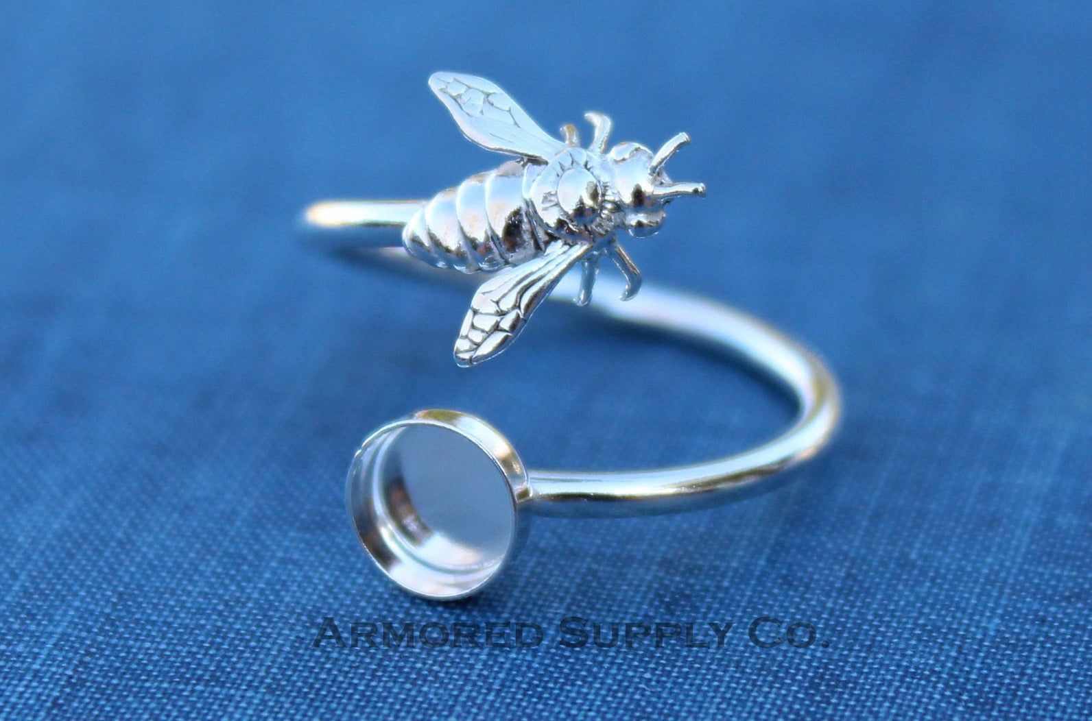 Silver Honey Bee Wrap Adjustable Bezel Cup Ring blank, Round Cabochon, Breast Milk DIY jewelry supplies, build a ring, wholesale jewelry