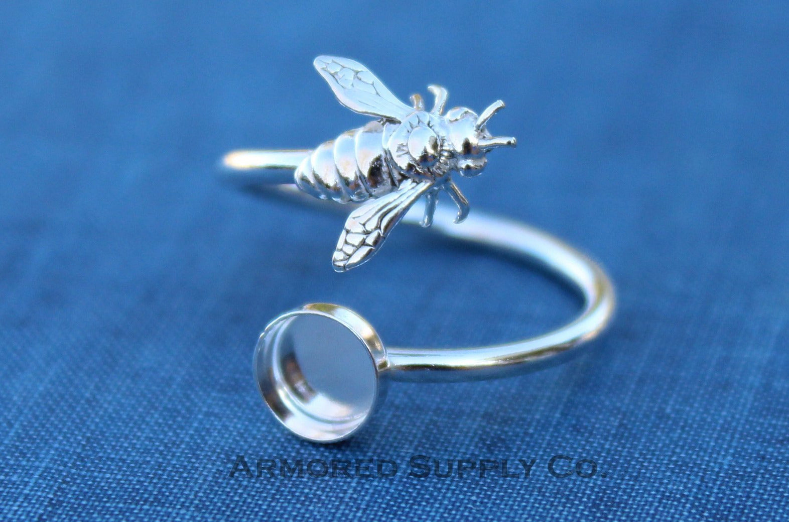 Silver Honey Bee Wrap Adjustable Bezel Cup Ring blank, Round Cabochon, Breast Milk DIY jewelry supplies, build a ring, wholesale jewelry