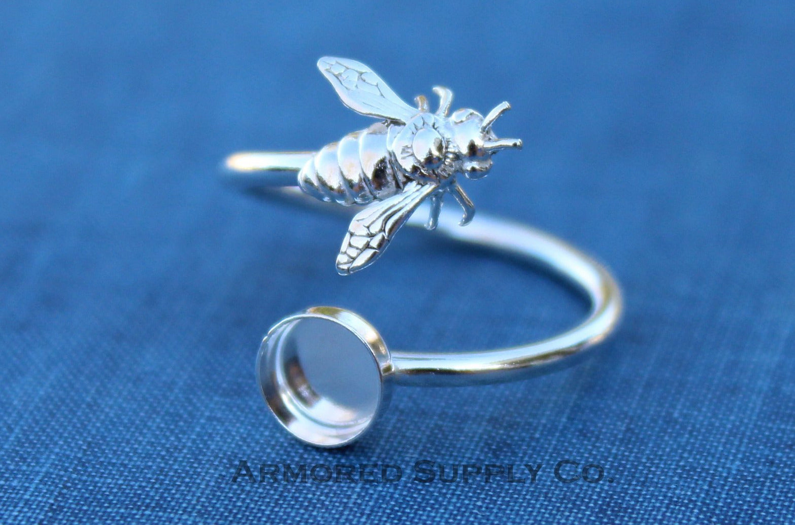 Silver Honey Bee Wrap Adjustable Bezel Cup Ring blank, Round Cabochon, Breast Milk DIY jewelry supplies, build a ring, wholesale jewelry