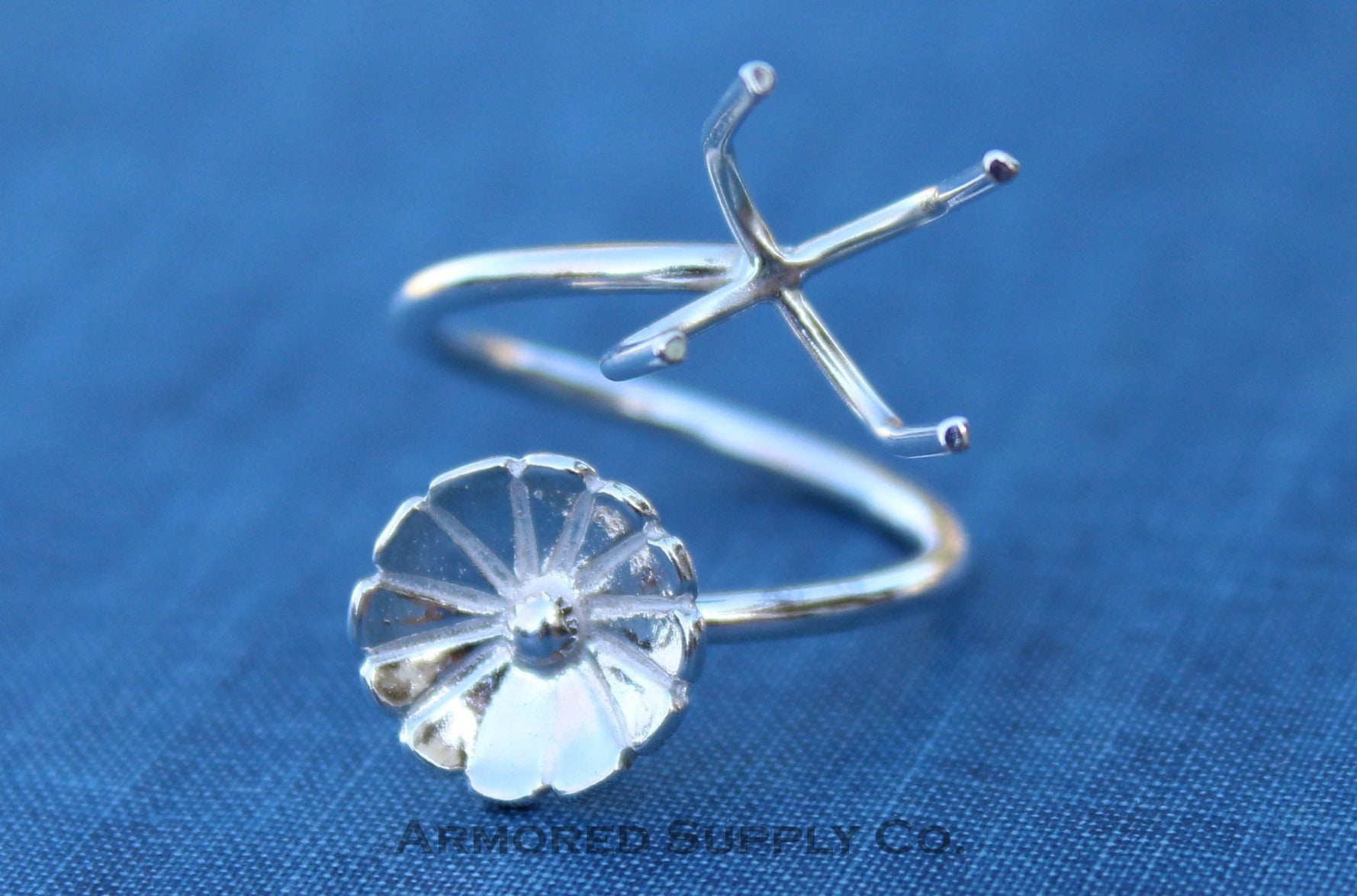 Silver Flower Adjustable Claw Prong Ring blank, Claw Ring Setting, Breast Milk DIY jewelry supplies, build a ring, wholesale jewelry