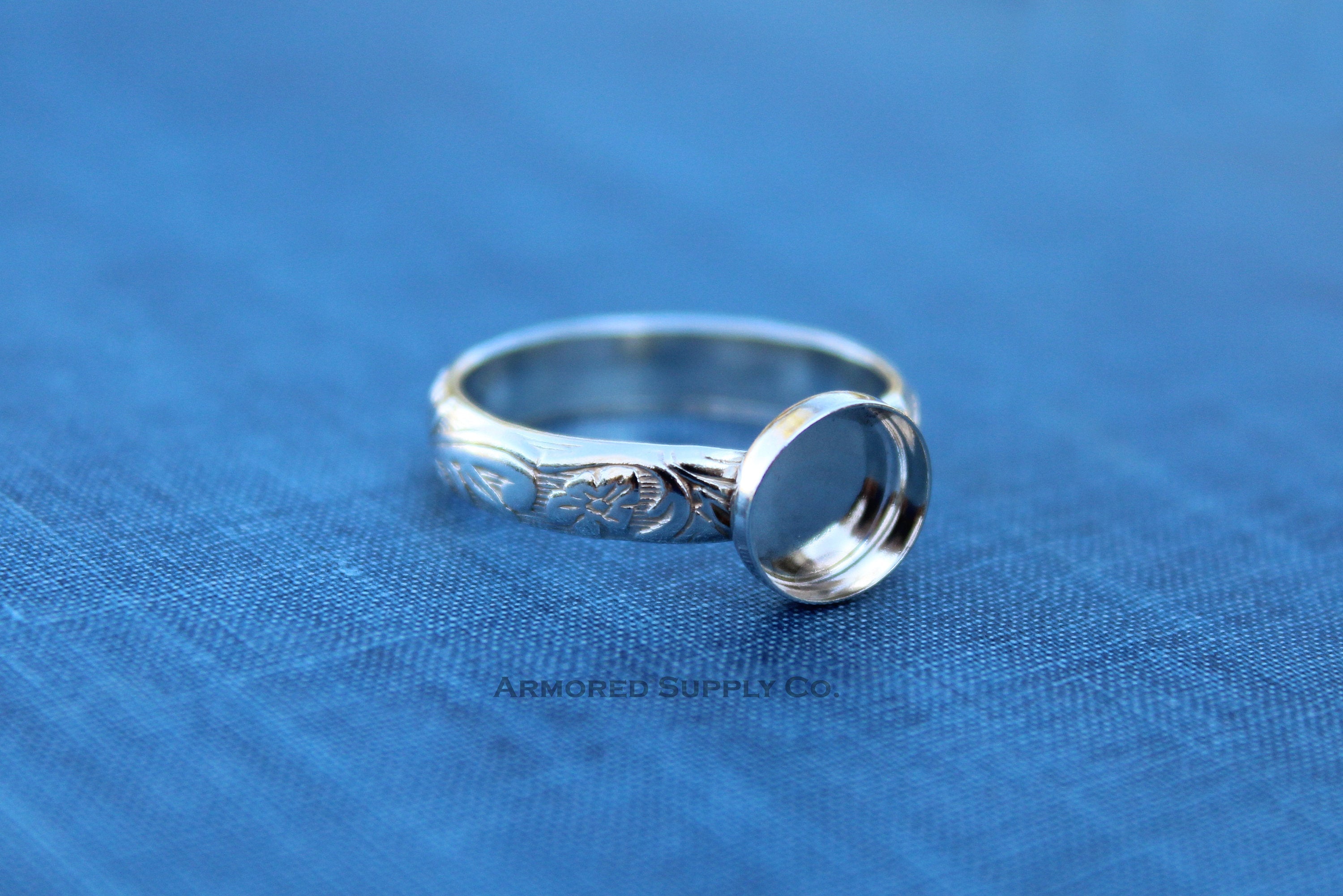 Floral #2 Bezel Cup Ring blank, Round Cabochon, Glue Pad Breast Milk, diy jewelry supplies, build your ring, wholesale jewelry, diy ring