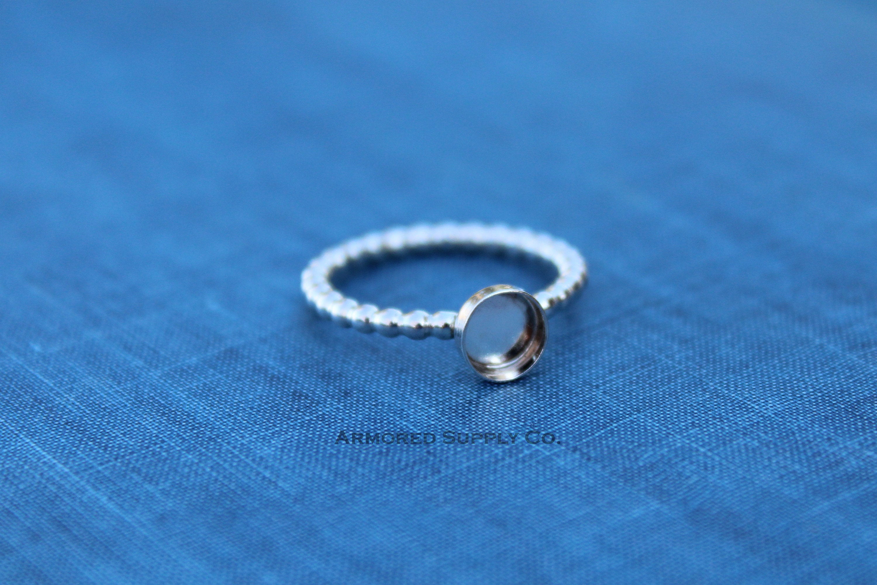 Silver Beaded Bezel Cup Ring blank, Round Cabochon, Cab Resin Pad Breast Milk, DIY jewelry supplies, build your ring, wholesale jewelry