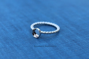 Silver Beaded Bezel Cup Ring blank, Round Cabochon, Cab Resin Pad Breast Milk, DIY jewelry supplies, build your ring, wholesale jewelry