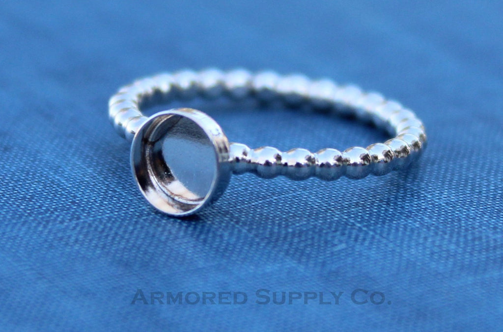 Silver Beaded Bezel Cup Ring blank, Round Cabochon, Cab Resin Pad Breast Milk, DIY jewelry supplies, build your ring, wholesale jewelry