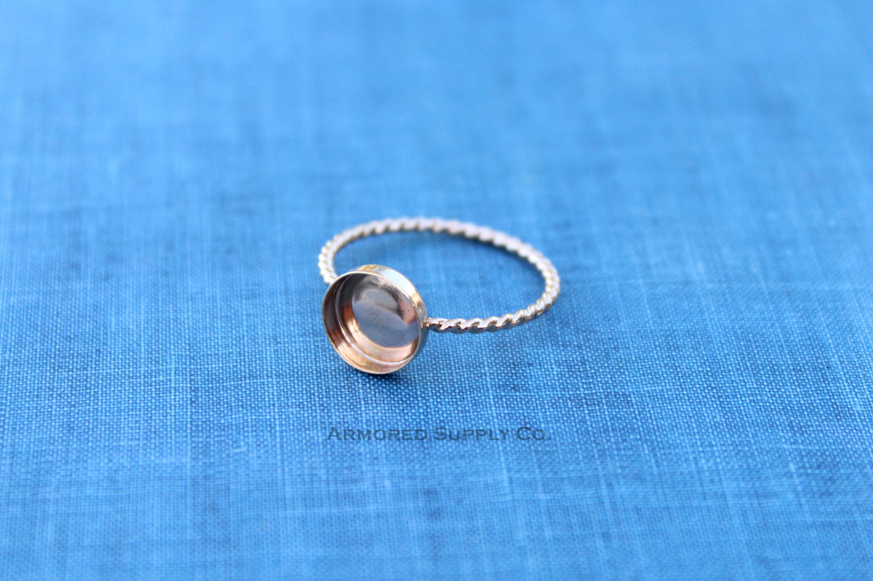 Gold Filled Rope 8mm Bezel Cup Ring blank, Round Cabochon, Cab Breast Milk, DIY jewelry supplies, build your ring, wholesale jewelry, diy