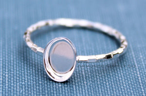 Silver Checkered Bezel Cup Ring blank, Oval Cabochon, Cab Resin Pad Breast Milk, DIY jewelry supplies, build your ring, wholesale jewelry