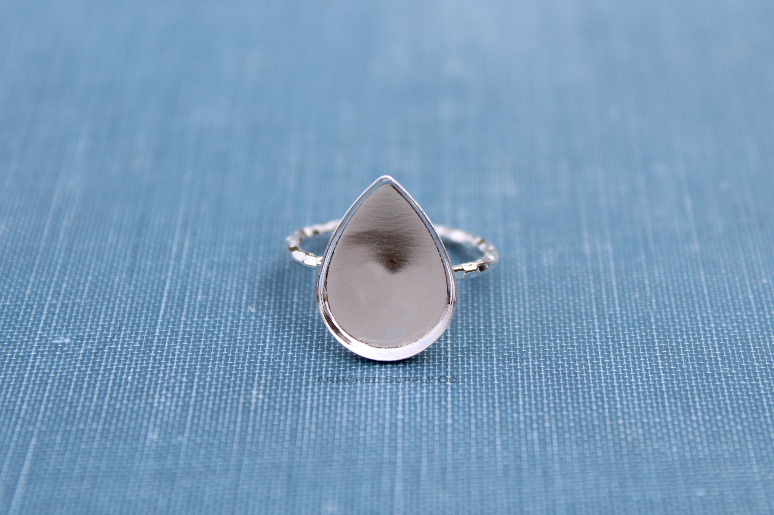 Silver Pear Shaped Bezel Cup Ring blank, Tear Drop Cabochon Bezel, Cab Pad Breast Milk, jewelry supplies, build your ring, wholesale jewelry