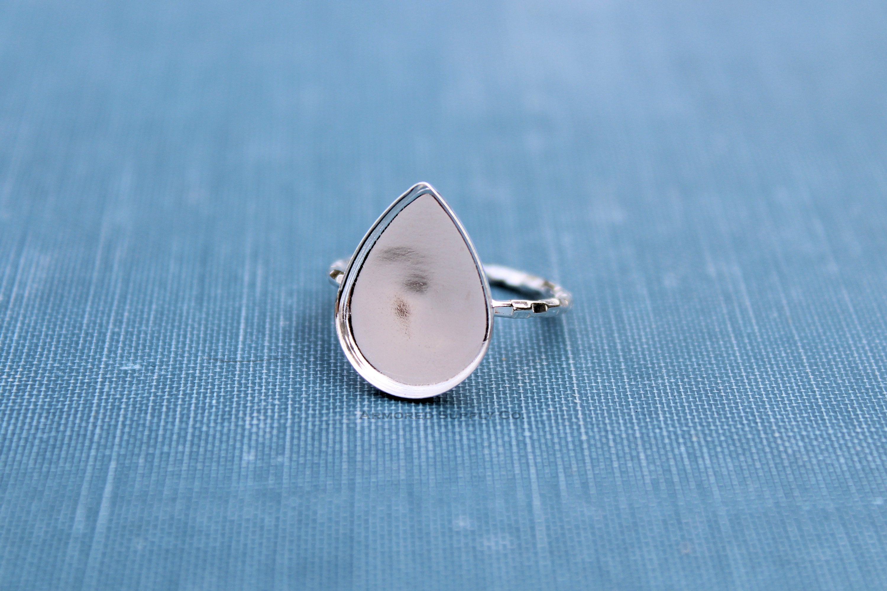 Silver Pear Shaped Bezel Cup Ring blank, Tear Drop Cabochon Bezel, Cab Pad Breast Milk, jewelry supplies, build your ring, wholesale jewelry