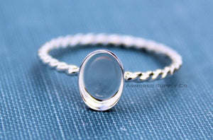 Silver Rope Oval Bezel Cup Ring blank, Oval Cabochon, Resin, Breast Milk, DIY jewelry supplies, build your ring, wholesale jewelry, diy ring