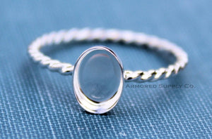 Silver Rope Oval Bezel Cup Ring blank, Oval Cabochon, Resin, Breast Milk, DIY jewelry supplies, build your ring, wholesale jewelry, diy ring