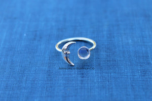 Silver Crescent Moon Open Adjustable Bezel Cup Ring blank, Round Cabochon, Breast Milk DIY jewelry supplies, build a ring, wholesale jewelry