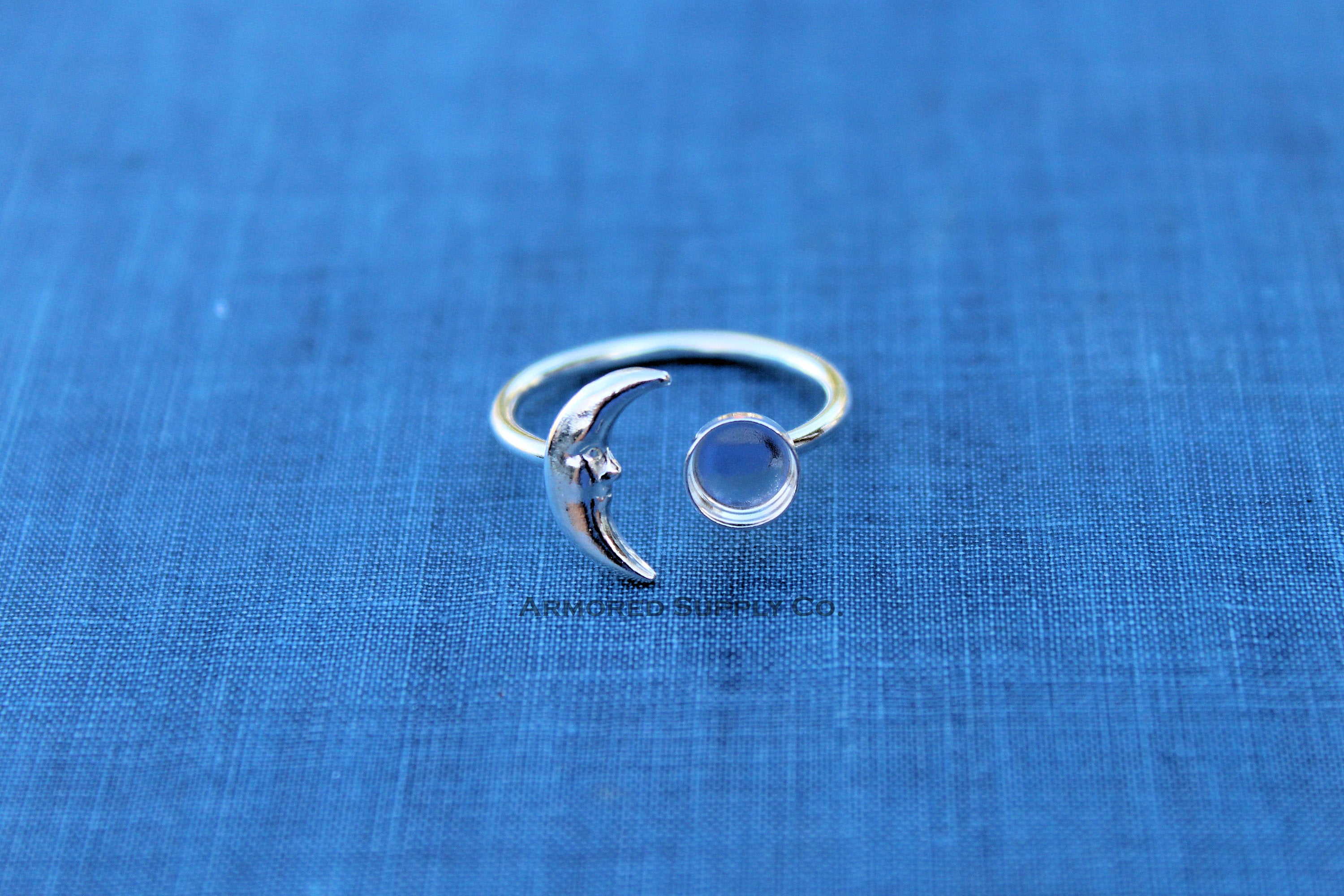 Silver Crescent Moon Open Adjustable Bezel Cup Ring blank, Round Cabochon, Breast Milk DIY jewelry supplies, build a ring, wholesale jewelry