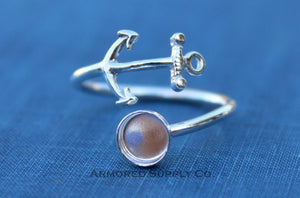 Silver Anchor Wrap Adjustable Bezel Cup Ring blank, Round Cabochon, Breast Milk DIY jewelry supplies, build a ring, wholesale jewelry