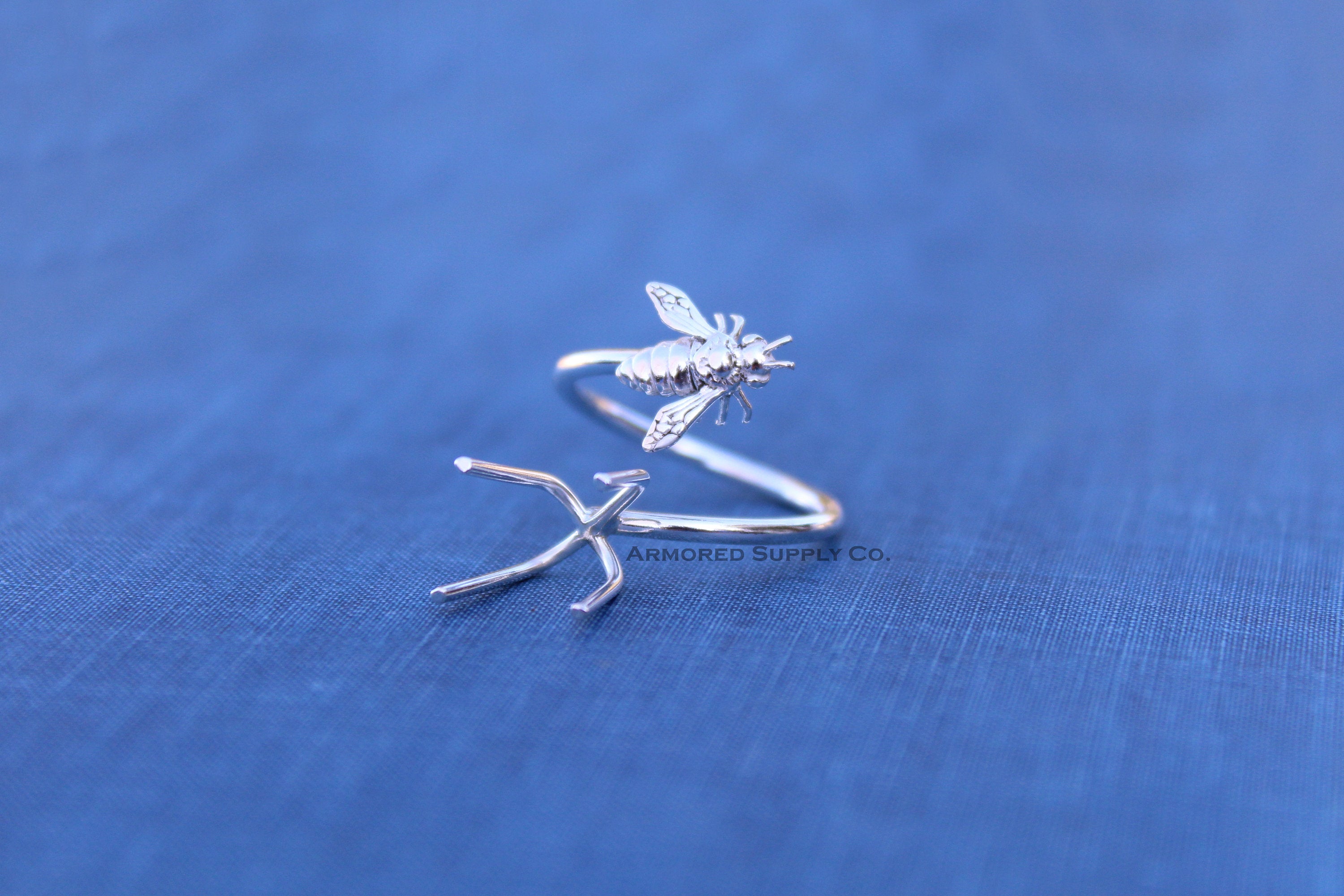 Silver Honey Bee Adjustable Claw Prong Ring blank, Claw Ring Setting, Breast Milk DIY jewelry supplies, build a ring, wholesale jewelry