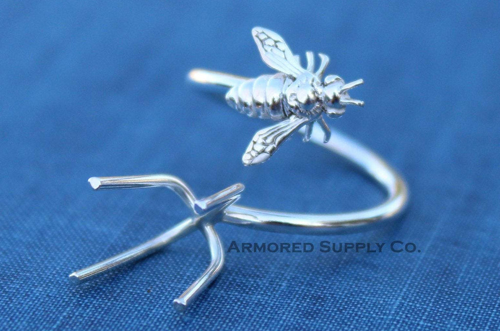 Silver Honey Bee Adjustable Claw Prong Ring blank, Claw Ring Setting, Breast Milk DIY jewelry supplies, build a ring, wholesale jewelry