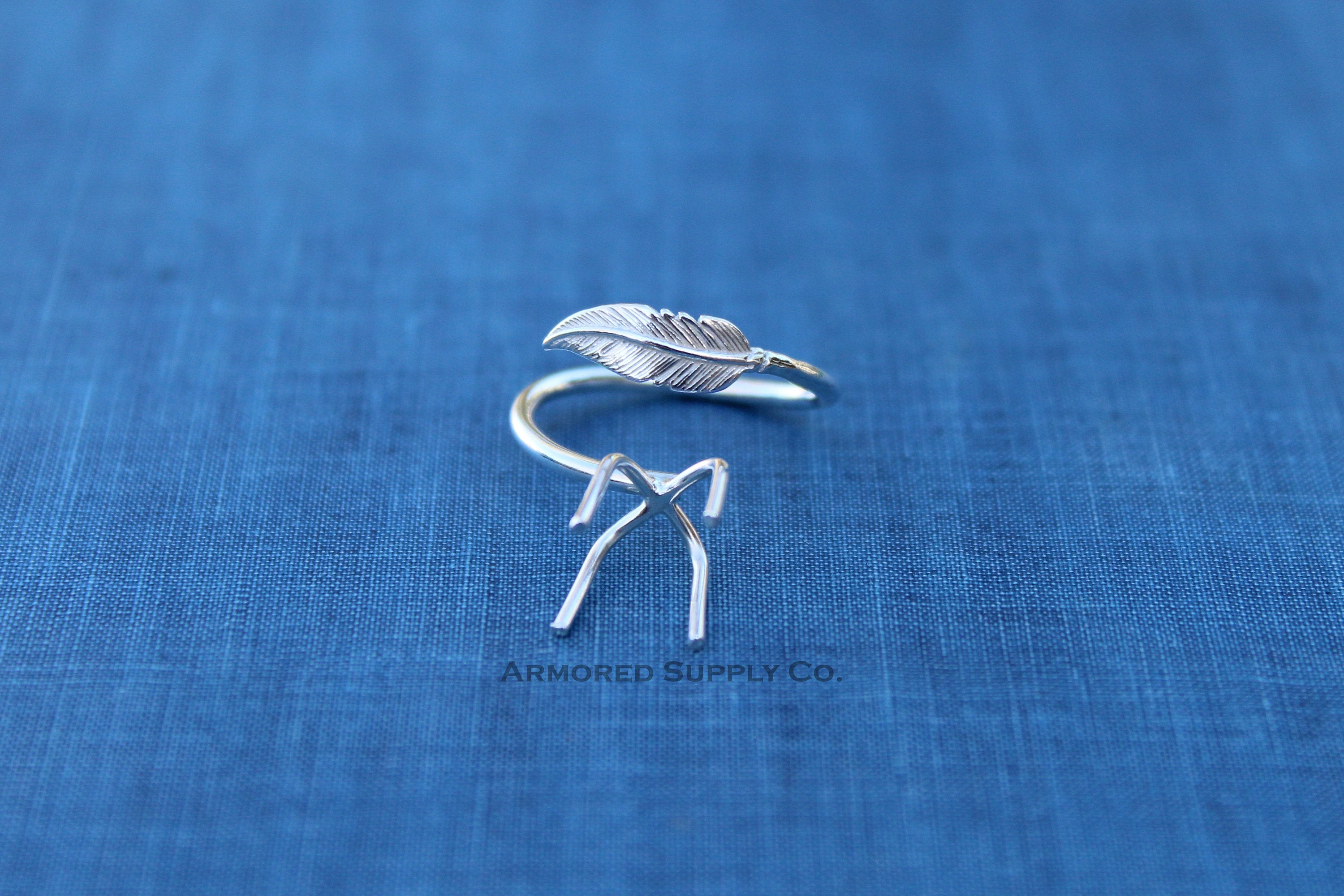 Silver Feather Adjustable Claw Prong Ring blank, Claw Ring Setting, Breast Milk DIY jewelry supplies, build a ring, wholesale jewelry