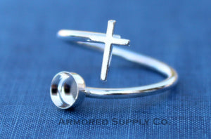Silver Cross Adjustable Bezel Cup Ring blank, Round Cabochon, Breast Milk DIY jewelry supplies, build a ring, wholesale jewelry