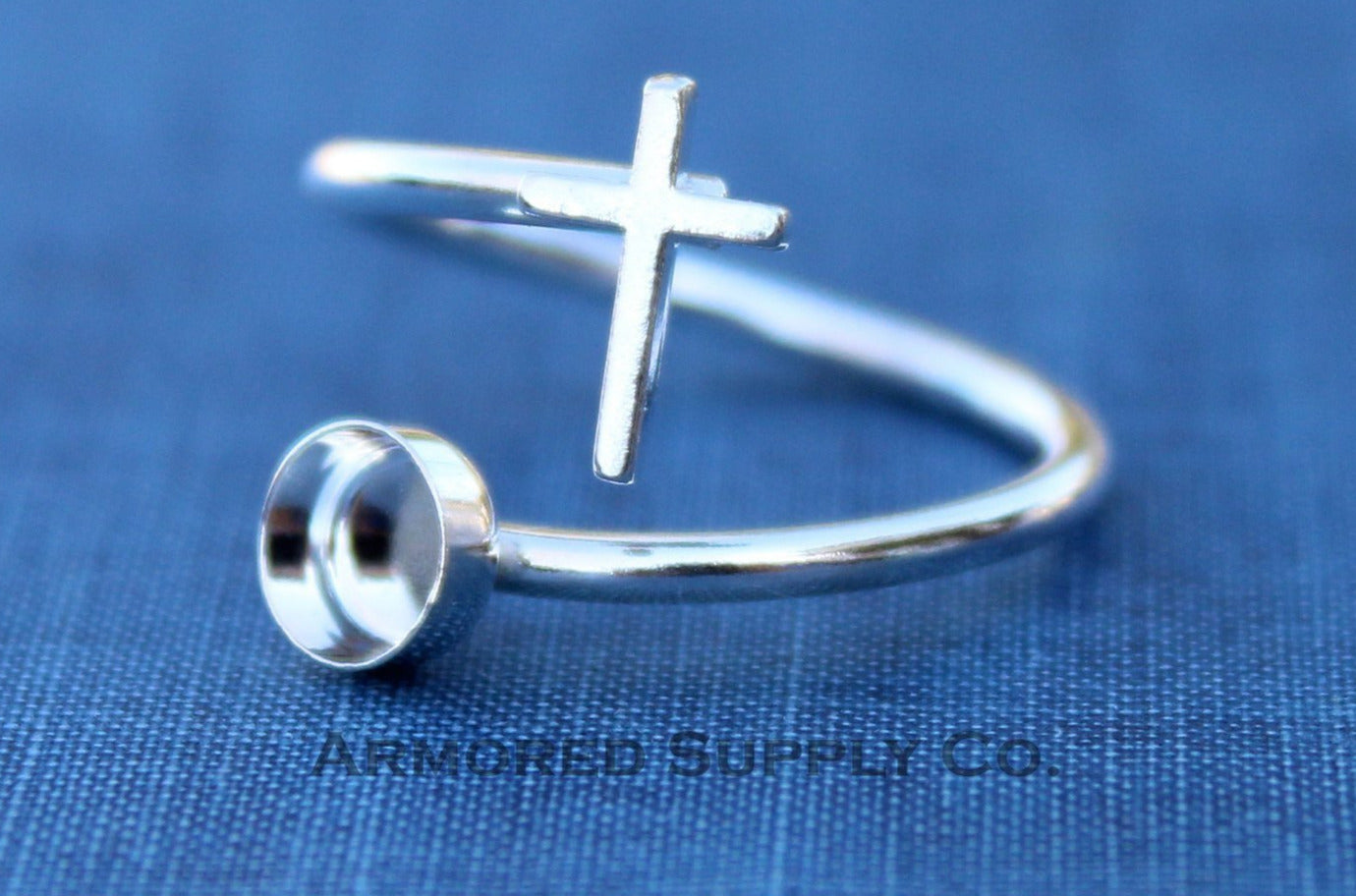 Silver Cross Adjustable Bezel Cup Ring blank, Round Cabochon, Breast Milk DIY jewelry supplies, build a ring, wholesale jewelry