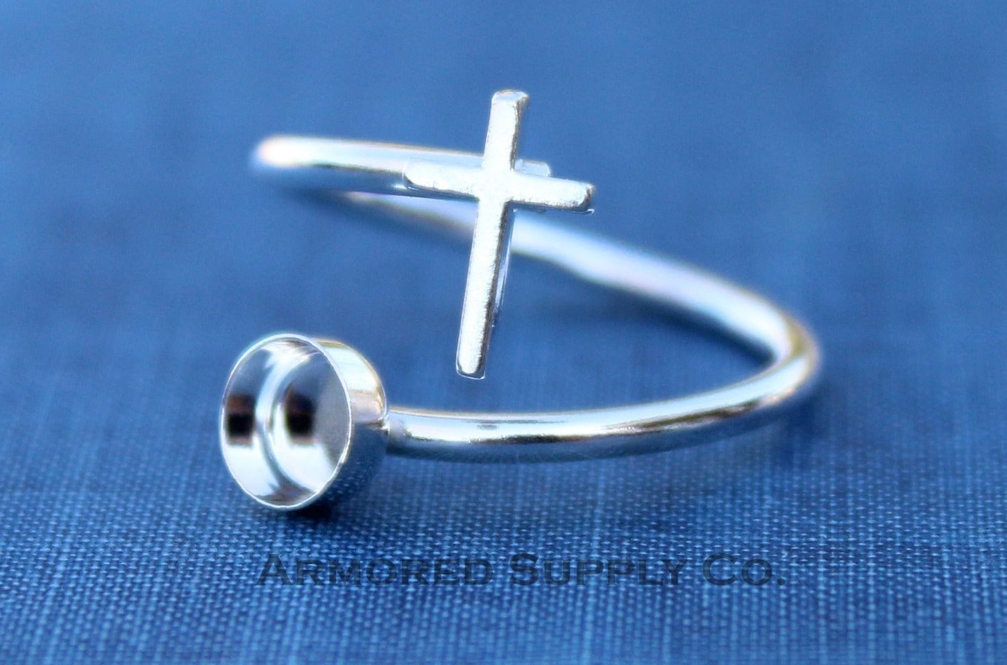 Silver Cross Adjustable Bezel Cup Ring blank, Round Cabochon, Breast Milk DIY jewelry supplies, build a ring, wholesale jewelry