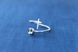 Silver Cross Adjustable Bezel Cup Ring blank, Round Cabochon, Breast Milk DIY jewelry supplies, build a ring, wholesale jewelry