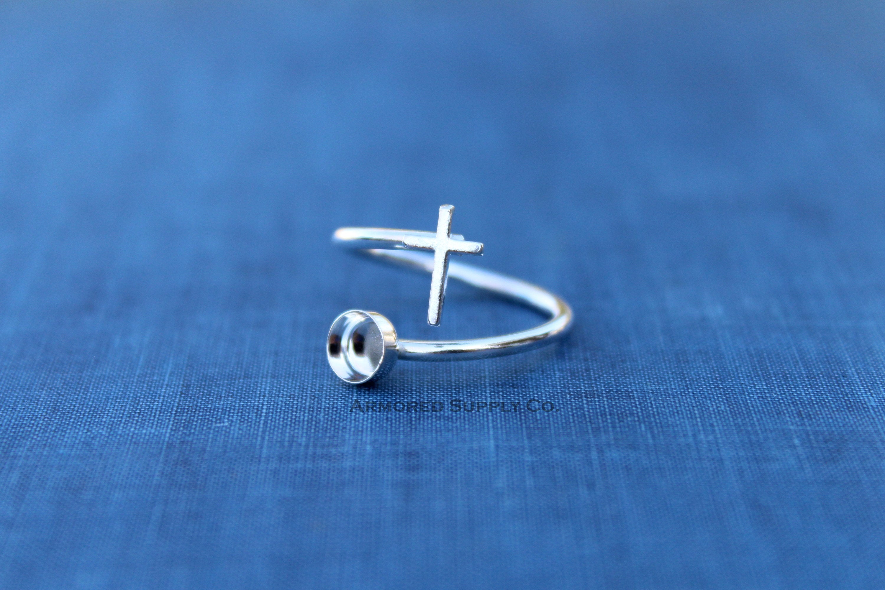 Silver Cross Adjustable Bezel Cup Ring blank, Round Cabochon, Breast Milk DIY jewelry supplies, build a ring, wholesale jewelry