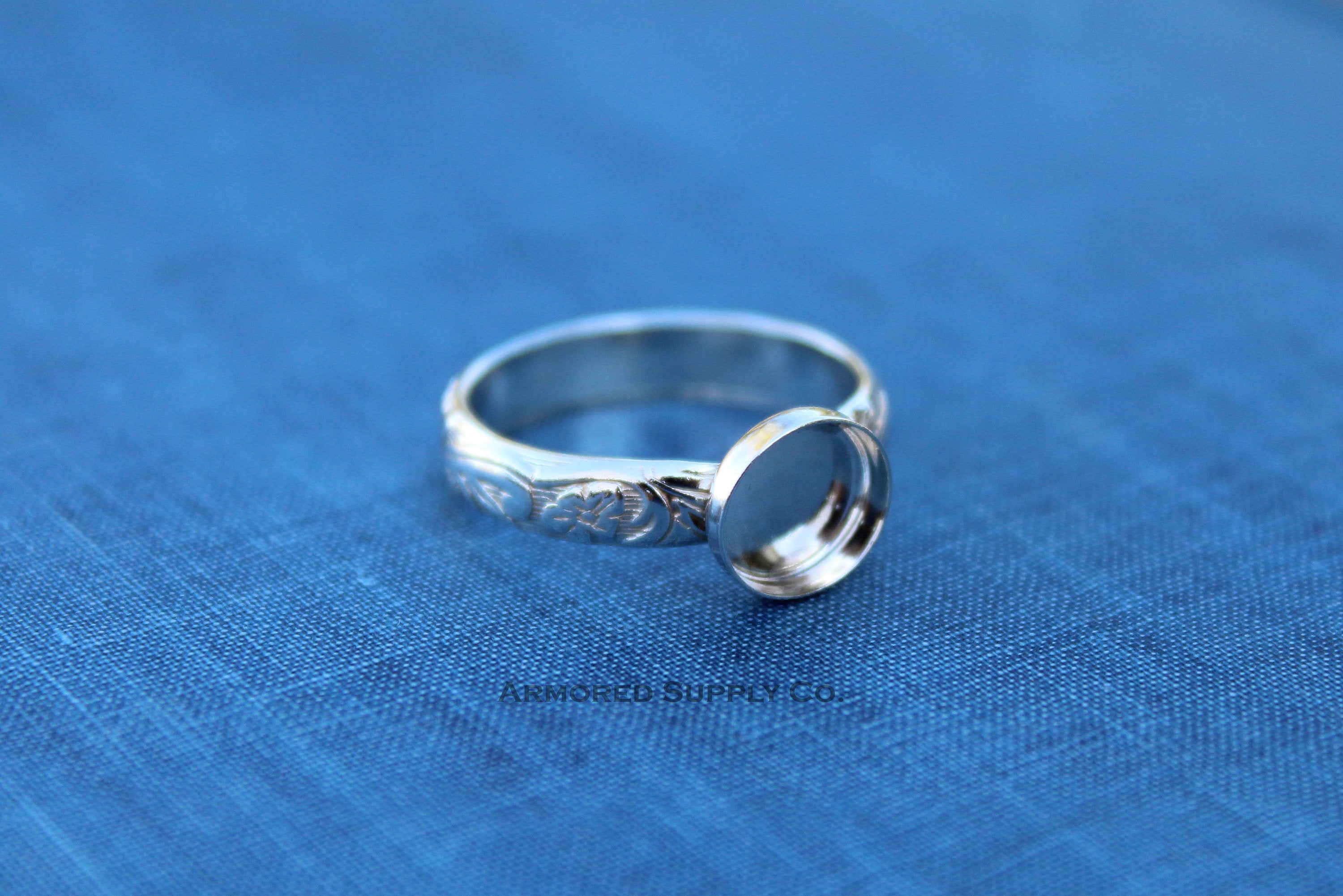 Floral #2 Bezel Cup Ring blank, Round Cabochon, Glue Pad Breast Milk, diy jewelry supplies, build your ring, wholesale jewelry, diy ring