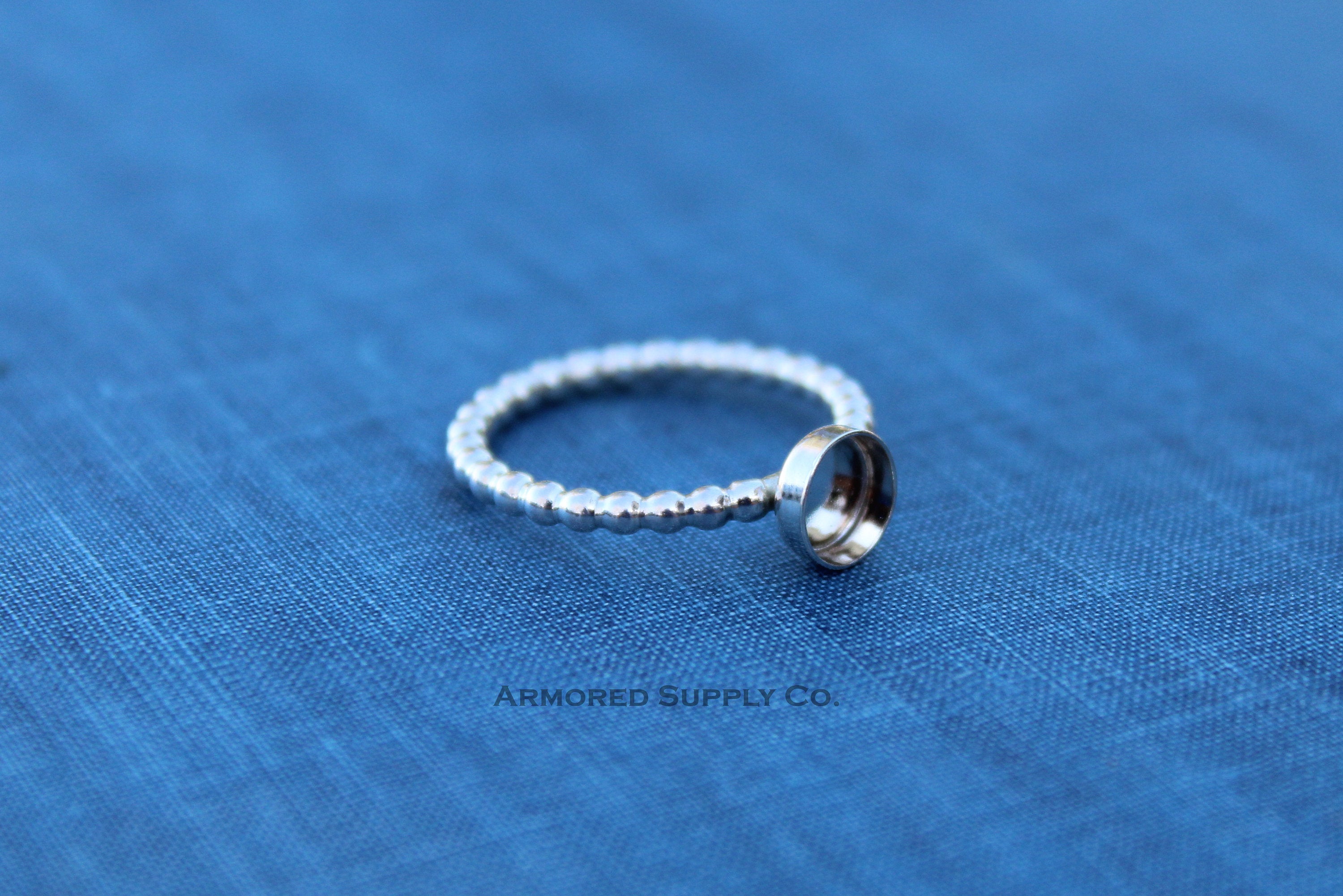 Silver Beaded Bezel Cup Ring blank, Round Cabochon, Cab Resin Pad Breast Milk, DIY jewelry supplies, build your ring, wholesale jewelry