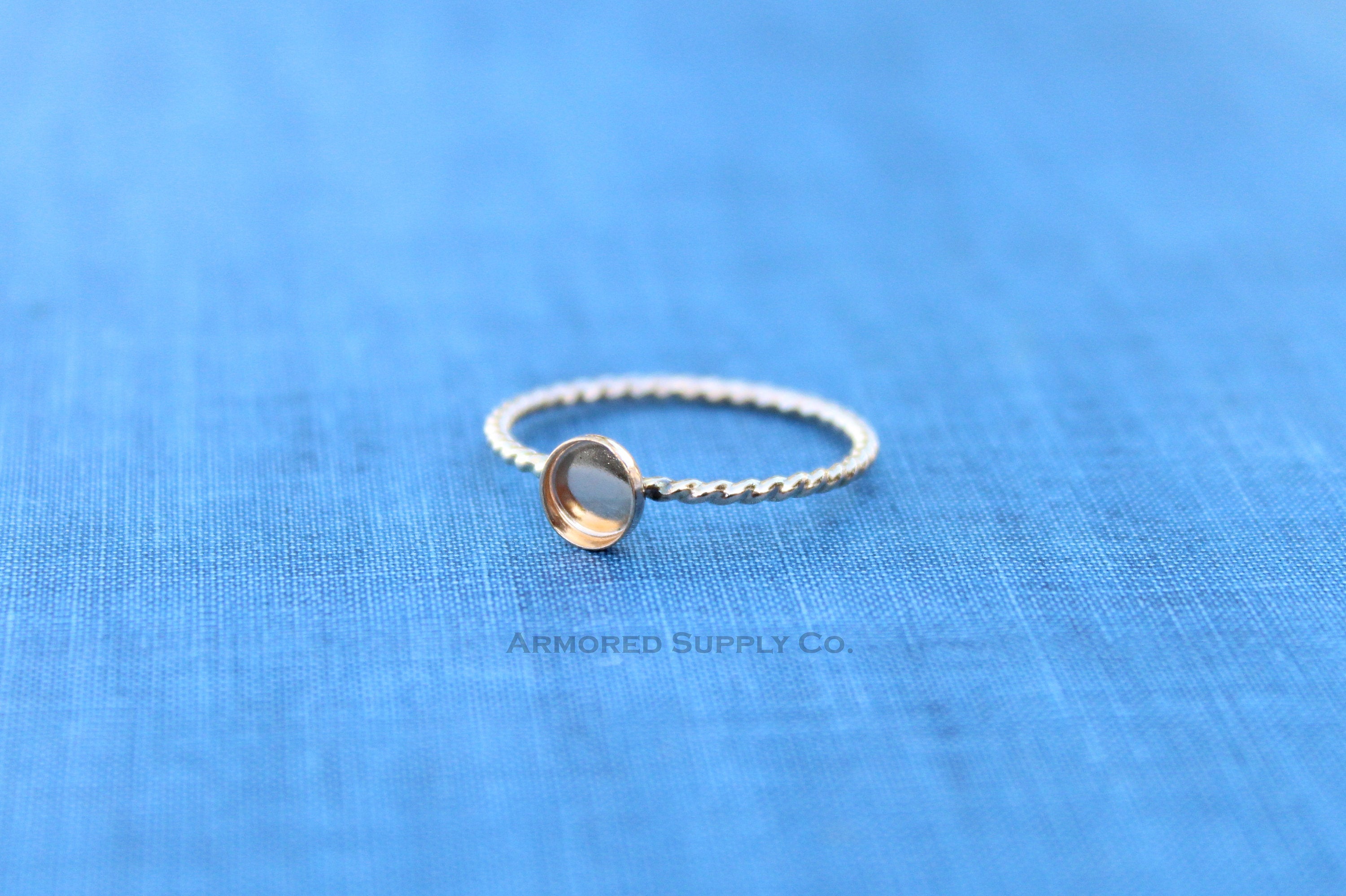 Gold Filled Rope 4mm Bezel Cup Ring blank, Round Cabochon, Cab Breast Milk, DIY jewelry supplies, build your ring, wholesale jewelry, diy